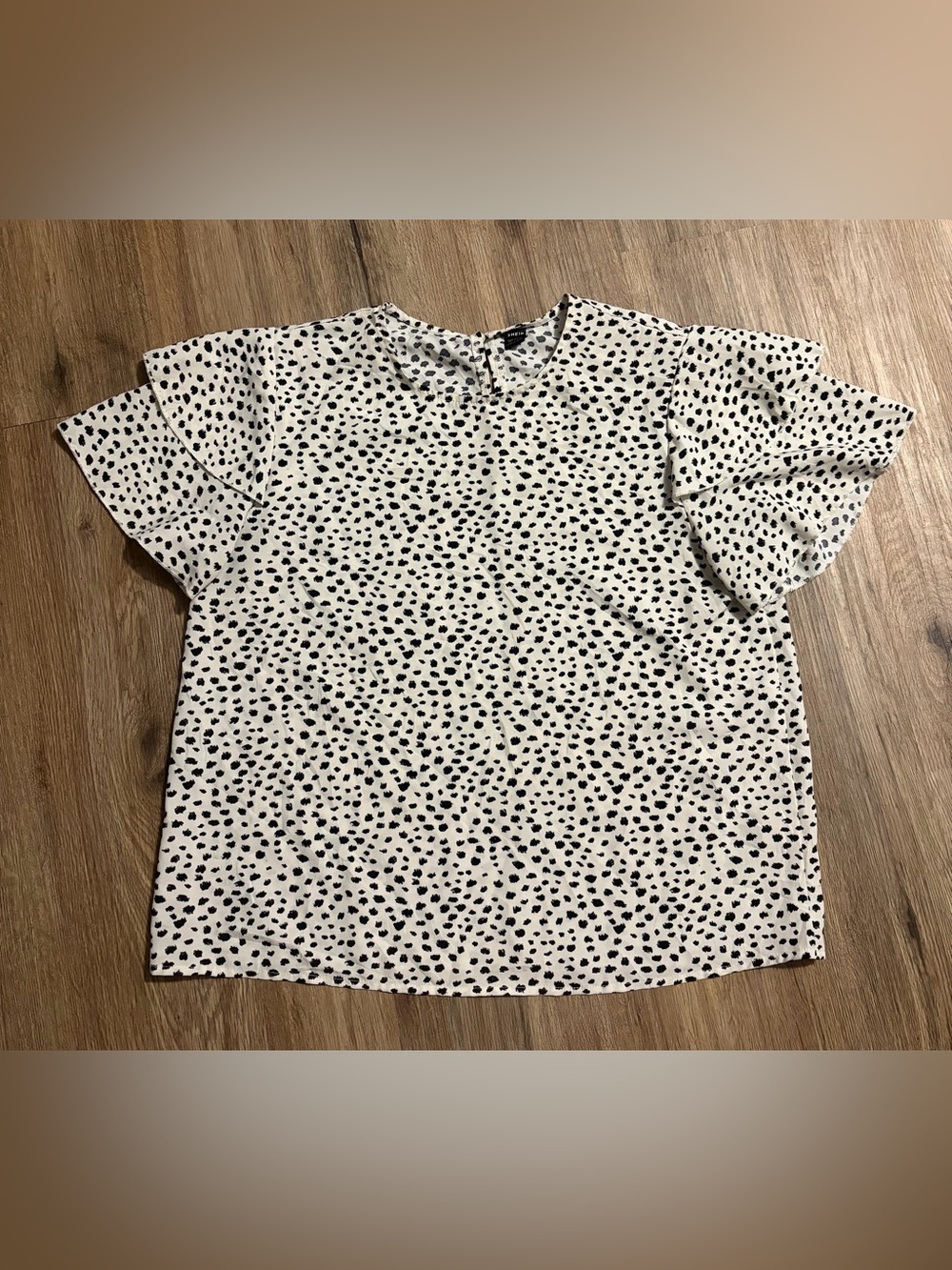 SHEIN - Black & White Dalmatian Dot Flutter Sleeve Top - Size XL